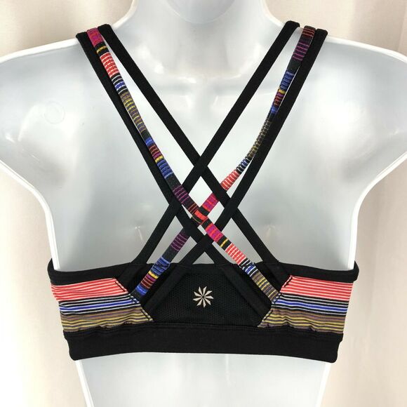 Athleta Womens Sports Bra XS Havana Fully Focused Athletic Straps Multi Stripe - Picture 2 of 7
